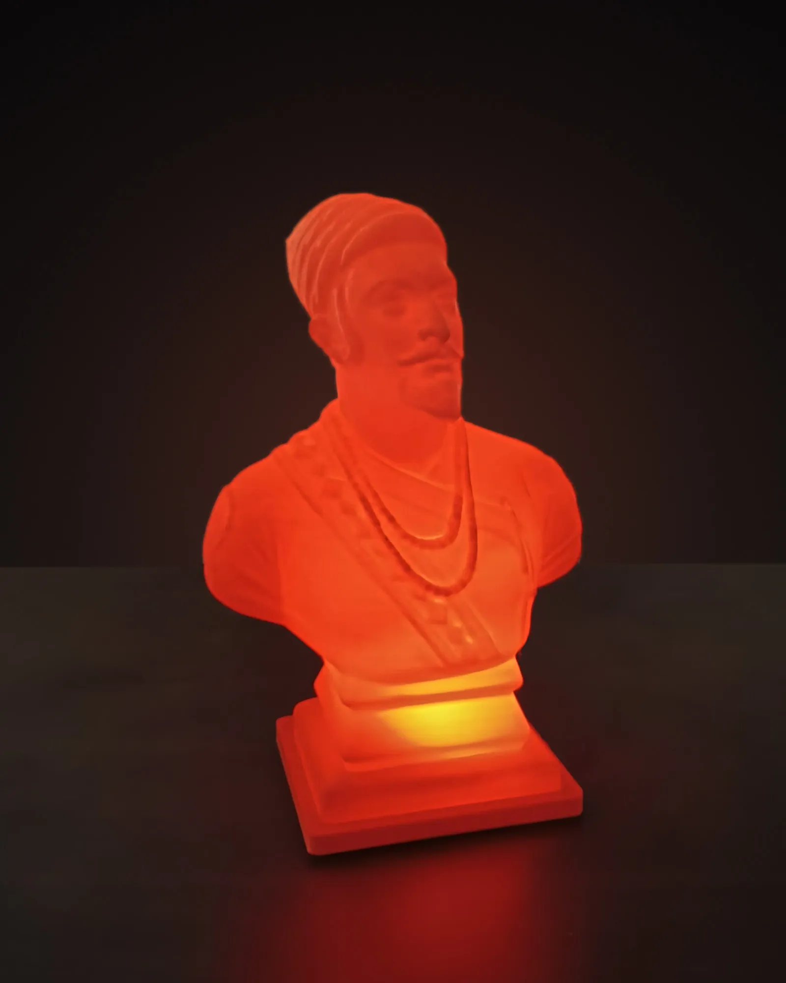 Glowing 3D-printed Chhatrapati Shivaji Maharaj bust lamp